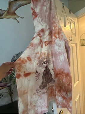 Tie-Dye Rust & Cream Bomber Jacket with Graphic Back